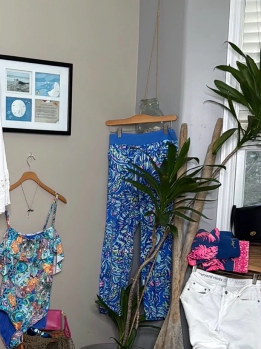 Tropical Wide Leg Lilly Pulitzer Navy and Bright Pink Lounge Beach Bottoms Small